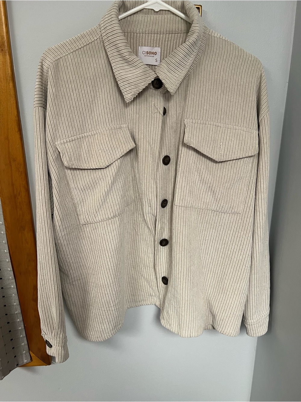 Ci Sono Cream Corduroy Utility Shacket with Chest Pockets